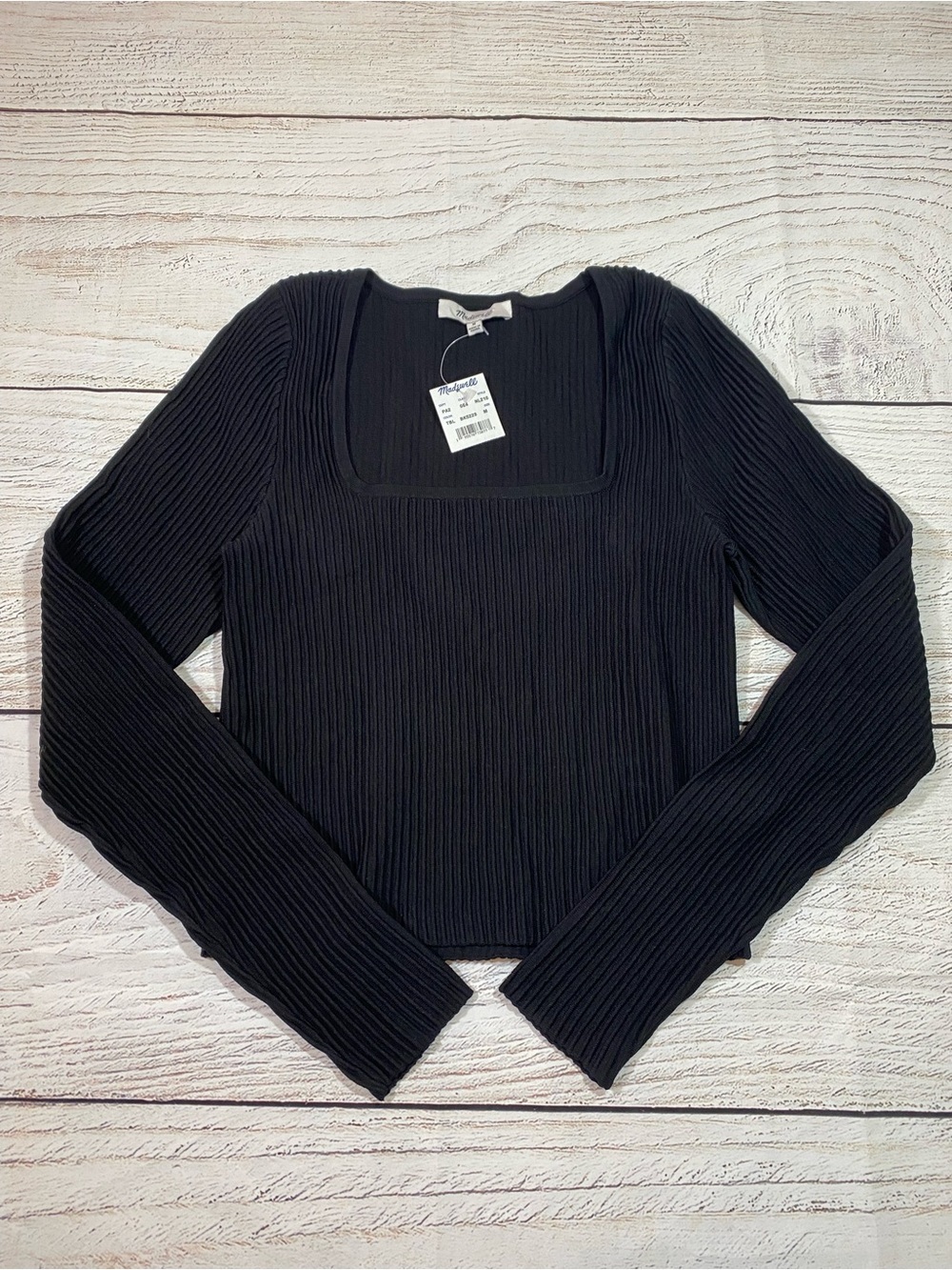 Madewell Ottoman Pullover Crop Black Ribbed Sweater Long Sleeve Medium